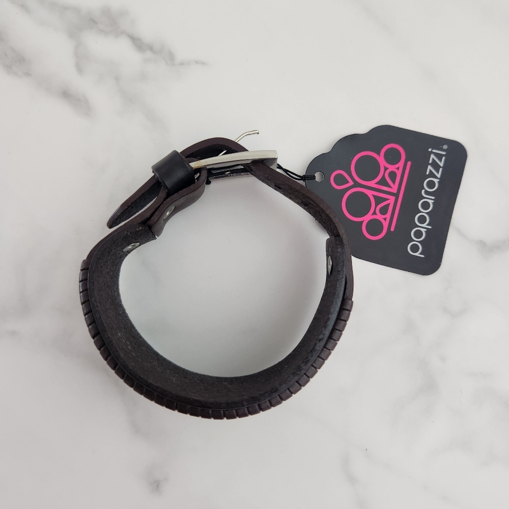 Paparazzi Unisex Adjustable Brown & Black Pu Leather Bracelet - Picture 9 of 14